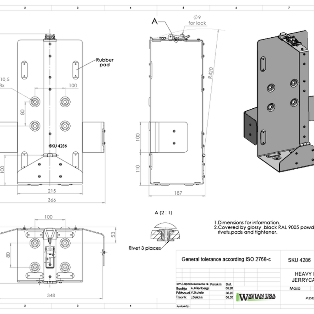 Wavian - Jerry Can, Gas Can, Fuel Can Holder - Front Load 20 L (5.3 Gallon) 4286
