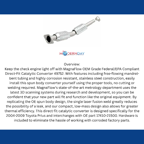 2004-2009 Toyota Prius Direct Fit High-Flow Catalytic Converter 49752 Magnaflow