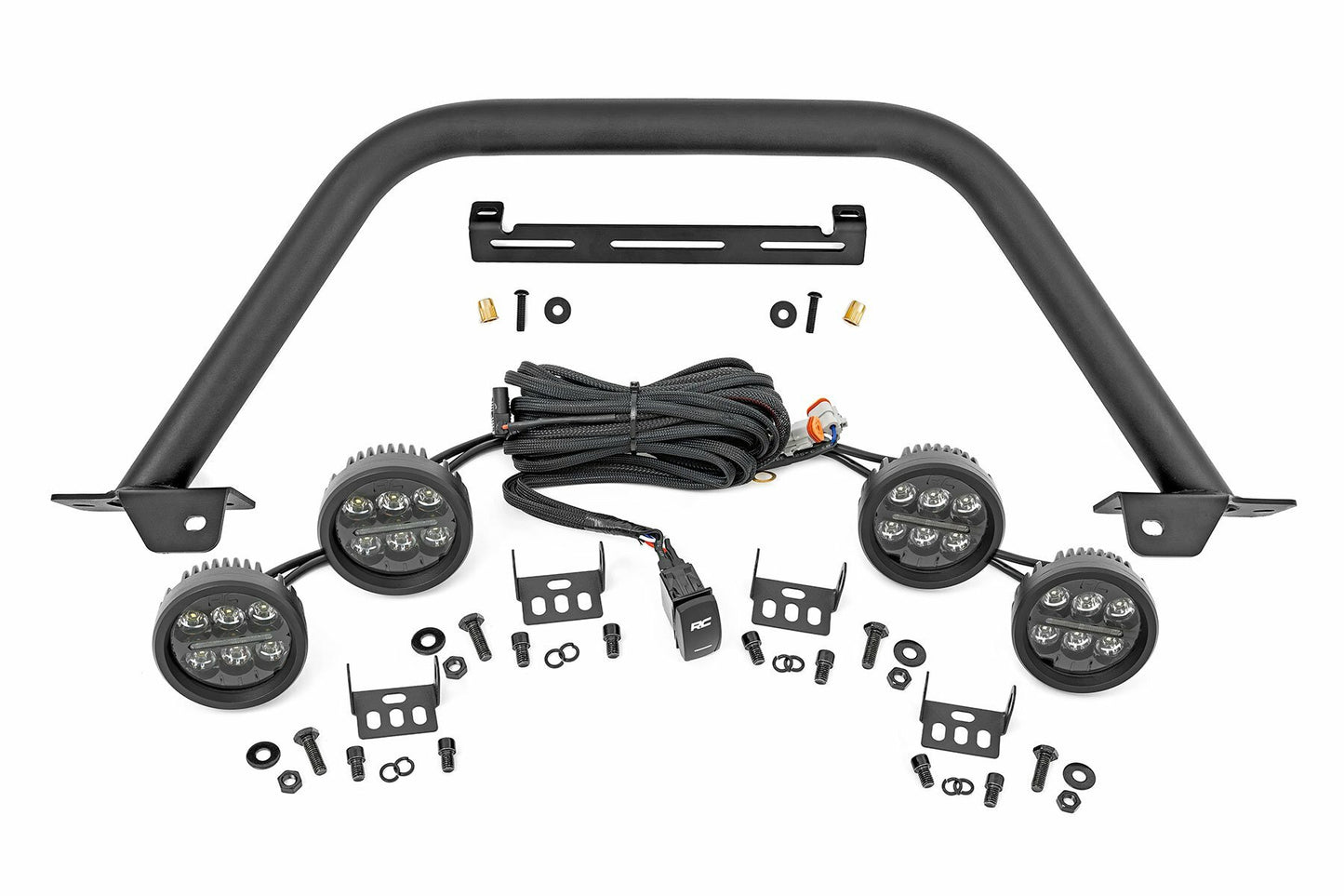 Fits Ford Bronco(21-24) Safari Bar 3.5" Round LED(Quad) Black Steel 51112