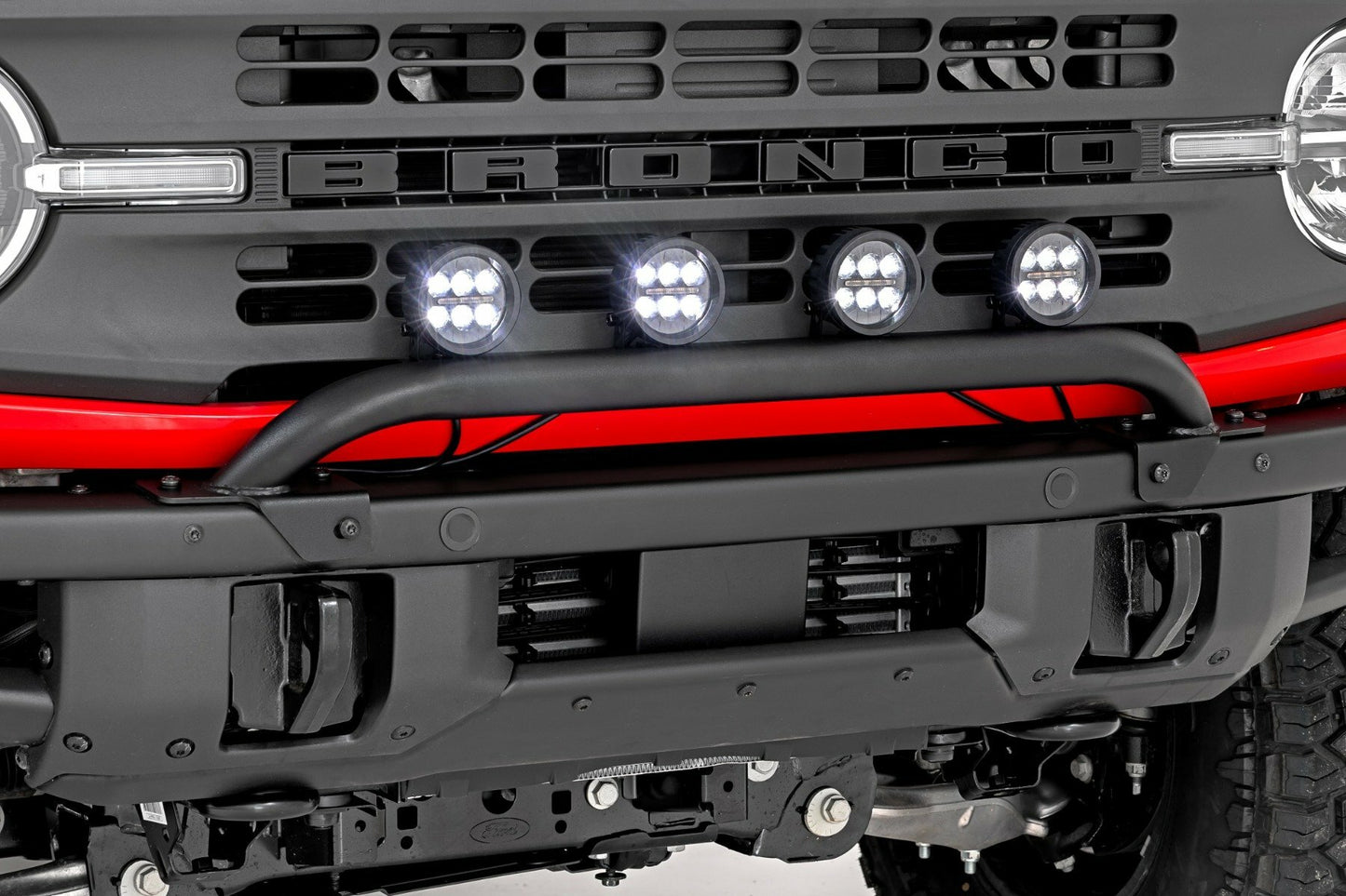 Fits Ford Bronco(21-24) Light Bar Mount 3.5" Round LED(Quad) Black Steel 51136