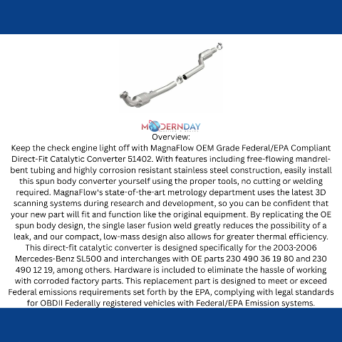 03-06 Mercedes SL500 5L D/S Direct-Fit Catalytic Converter 51402 Magnaflow