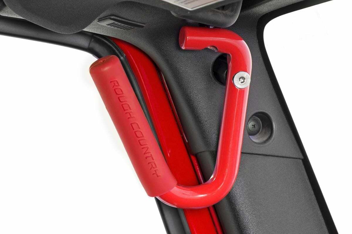 Fits Jeep Wrangler JK (07-18) Grab Handles; Steel; FR & RR; Red; 6503RED