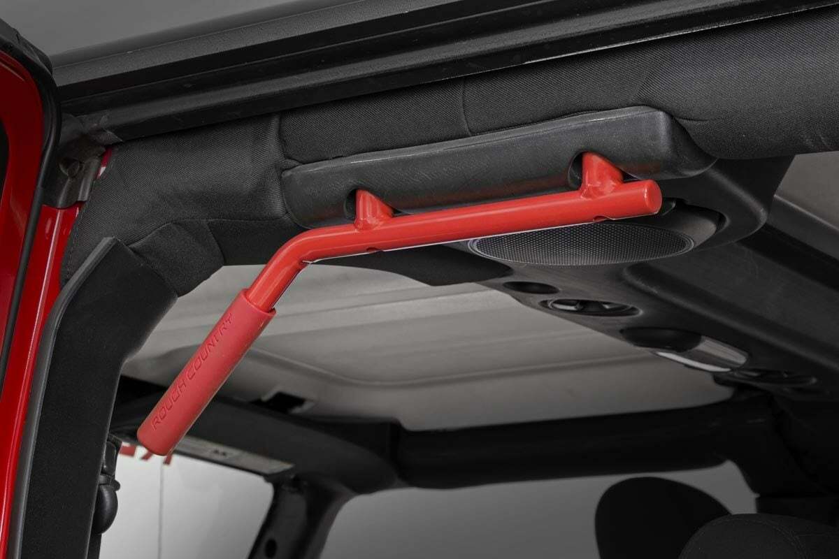 Fits Jeep Wrangler JK (07-18) Grab Handles; Steel; FR & RR; Red; 6503RED