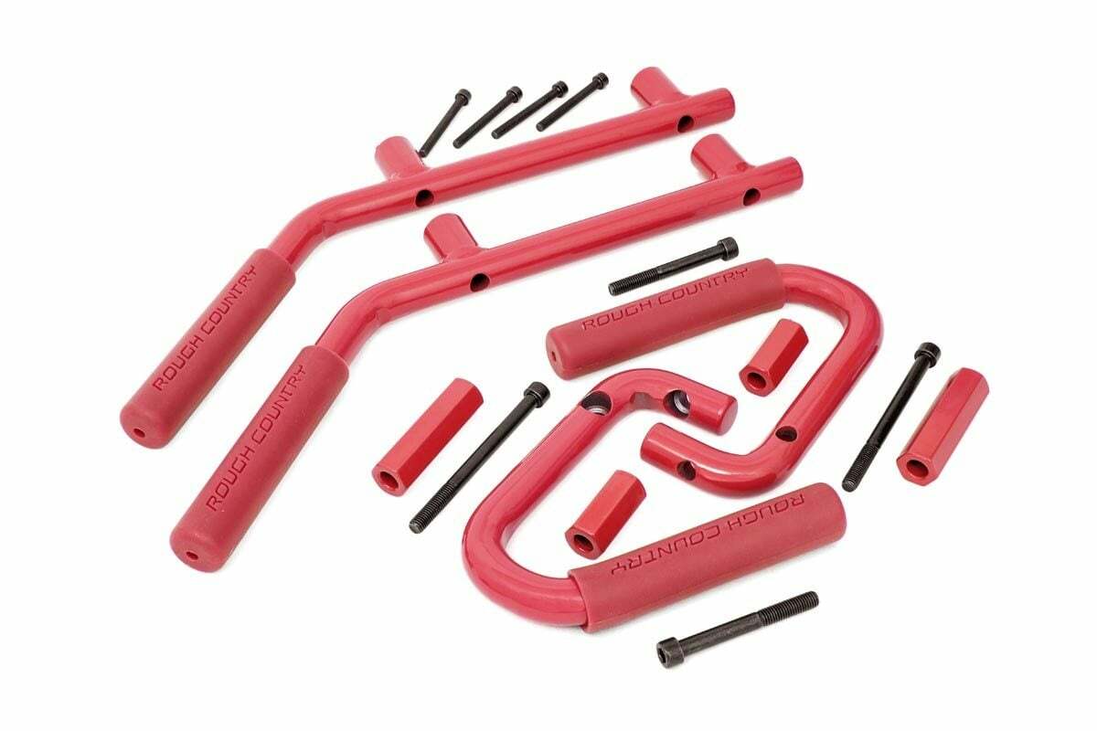 Fits Jeep Wrangler JK (07-18) Grab Handles; Steel; FR & RR; Red; 6503RED