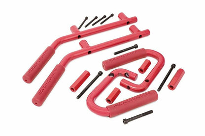 Fits Jeep Wrangler JK (07-18) Grab Handles; Steel; FR & RR; Red; 6503RED