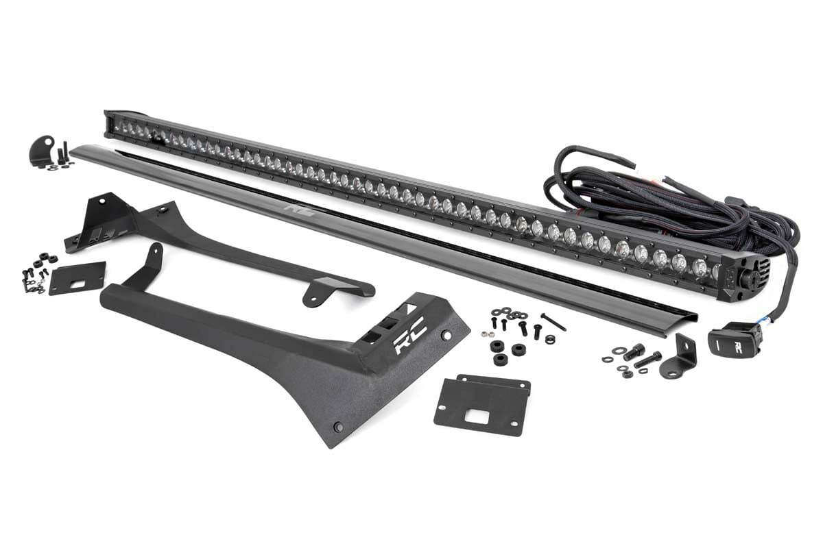 Fits Gladiator JT(18-24) LED Light Windshield 50" BLK Single Row WHT DRL 70066