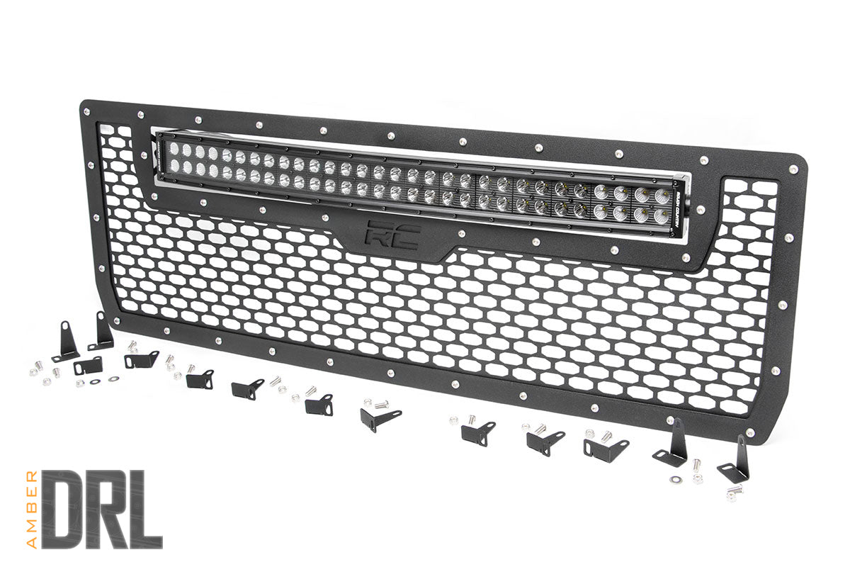 Fits Sierra 1500(14-15) Mesh Grille 30" Dual Row LED Black Amber DRL 70190BDA