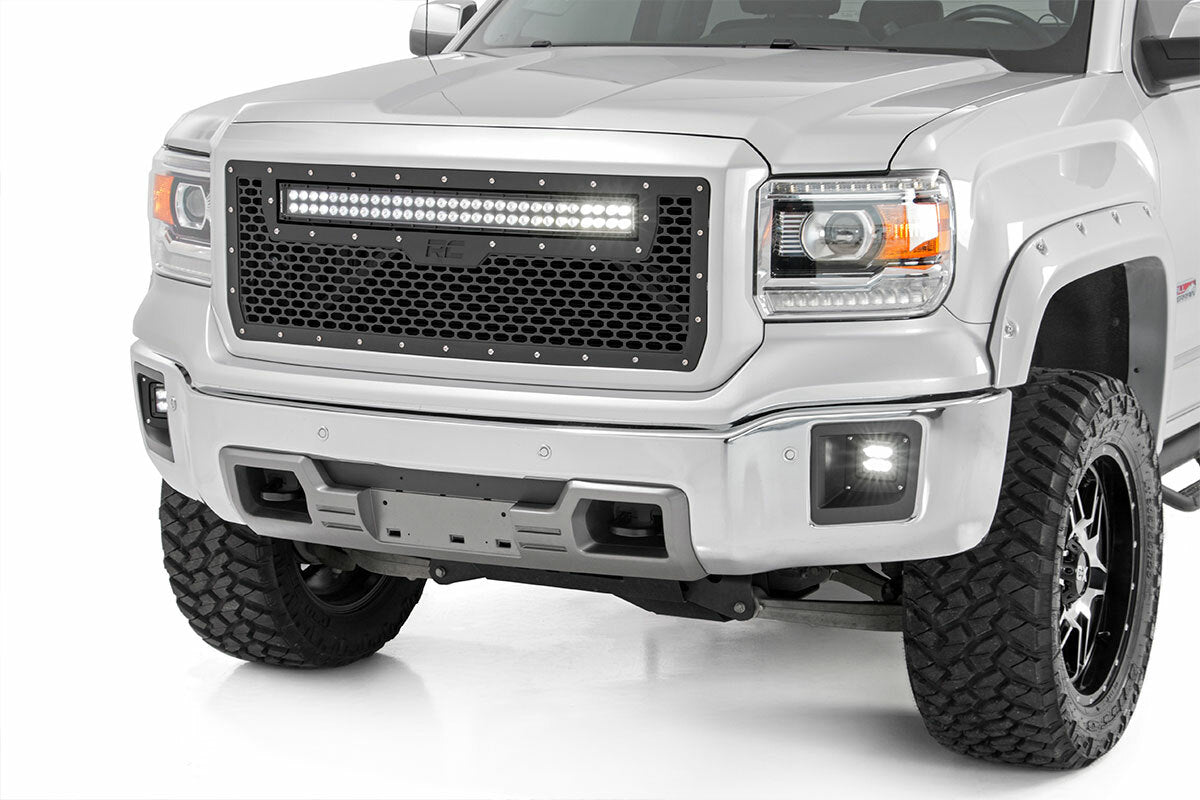 Fits Sierra 1500(14-15) Mesh Grille 30" Dual Row LED Black Amber DRL 70190BDA
