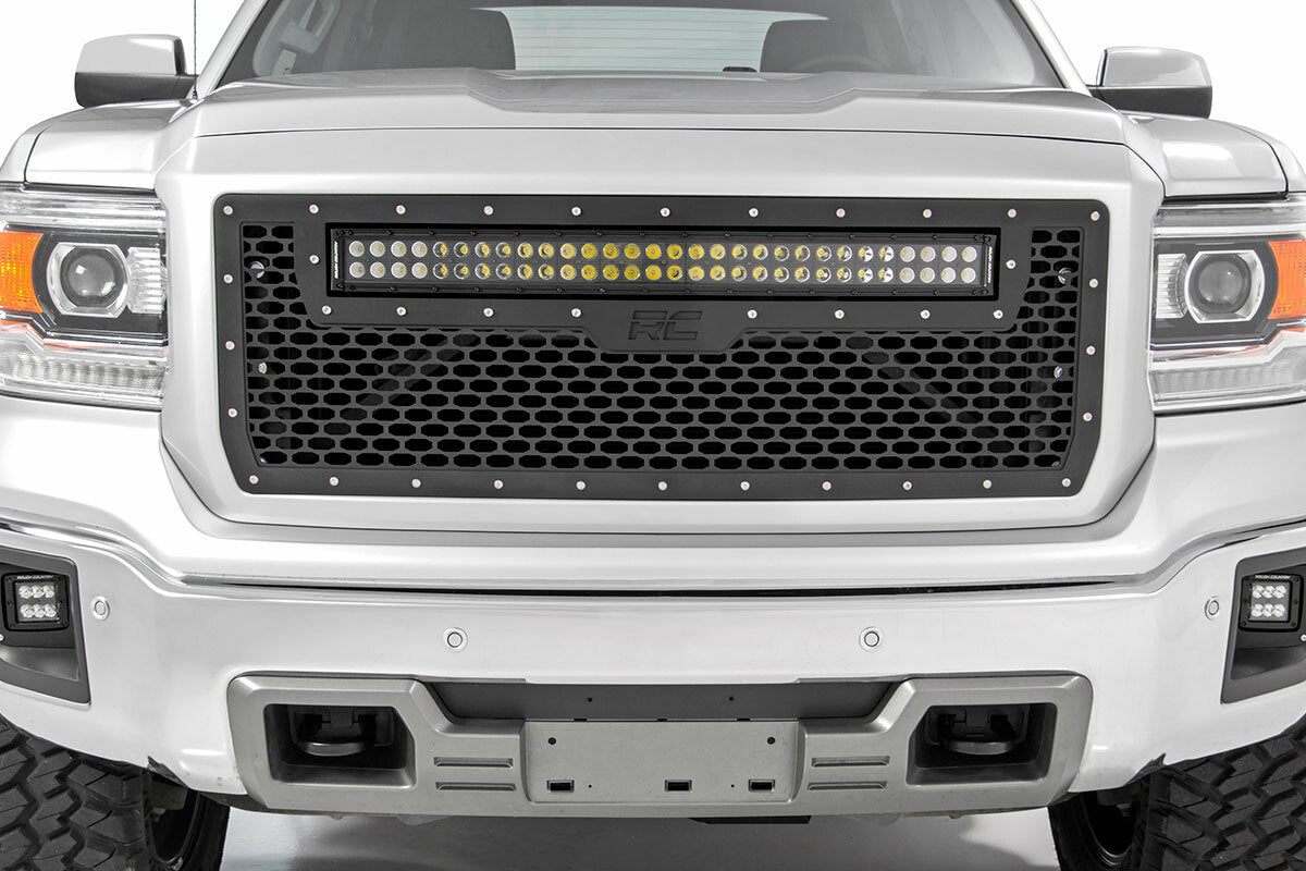 Fits Sierra 1500(14-15) Mesh Grille 30" Dual Row LED Black Amber DRL 70190BDA
