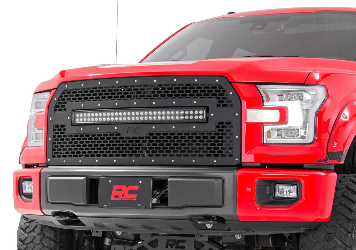 Fits Ford F-150 2WD/4WD (2015-2017) Mesh Grille; 30" Dual Row LED; Black; 70193