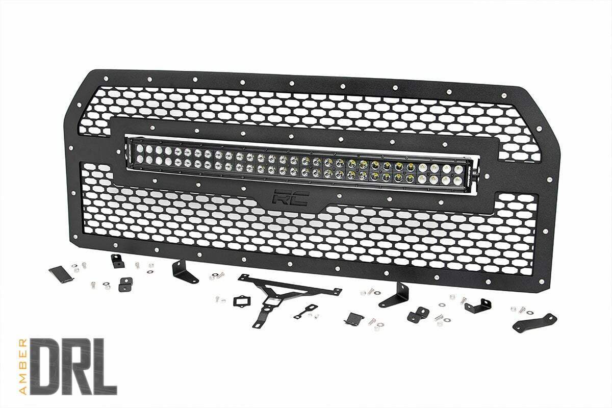 Fits Ford F-150 (15-17) Mesh Grille; 30" Dual Row LED; Black; Amber DRL 70193BDA