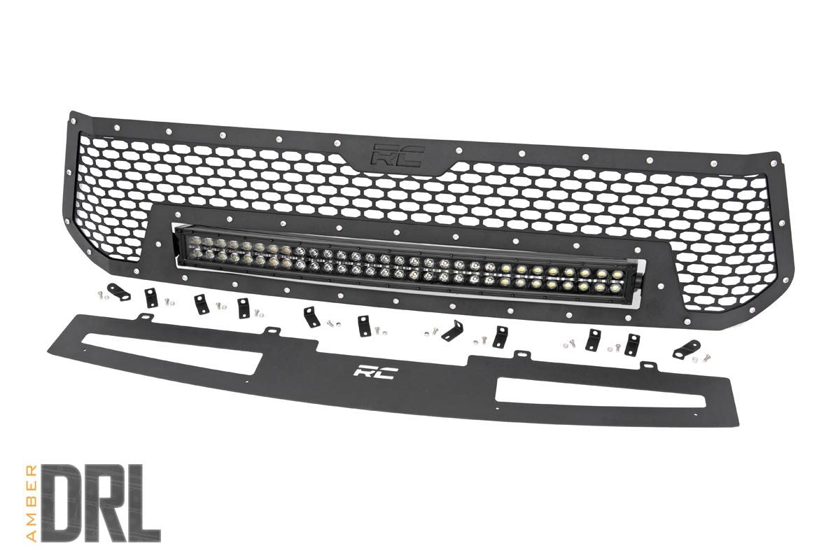 Fits Toyota Tundra (14-17) Mesh Grille; 30" Dual Row LED; Black; Amber DRL 70224