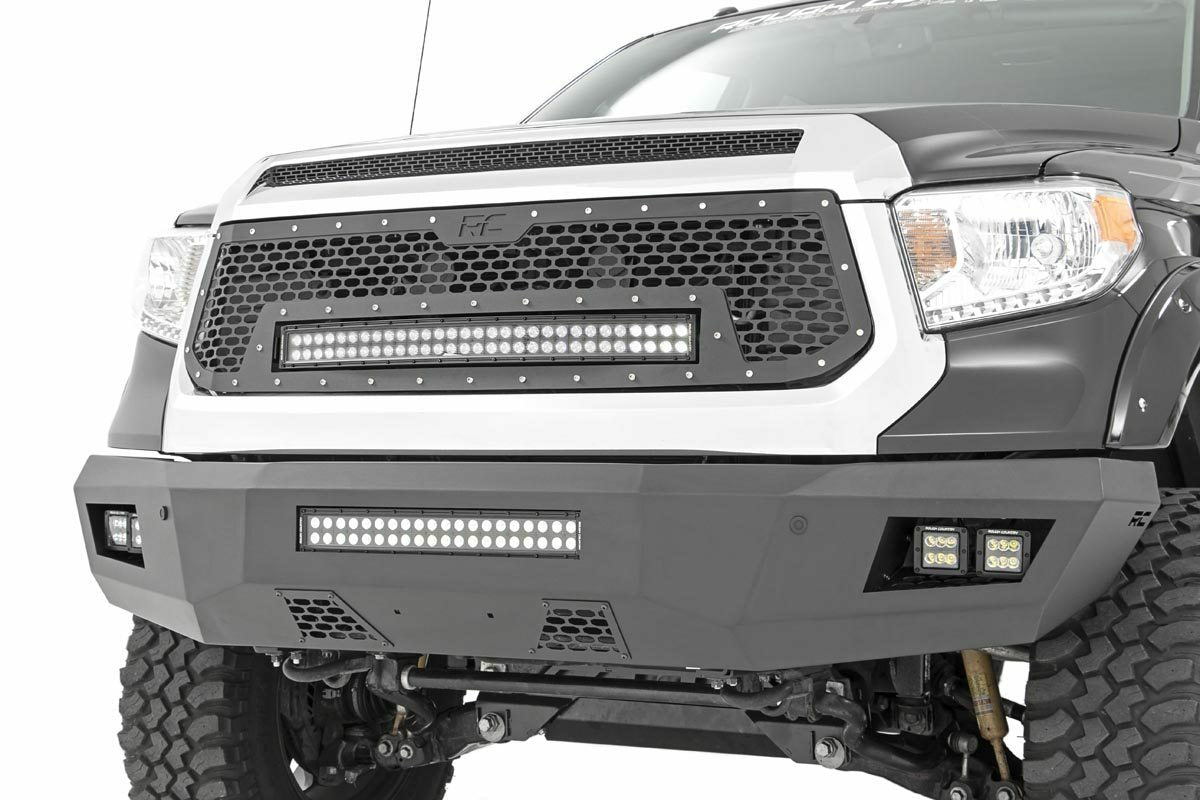 Fits Toyota Tundra (14-17) Mesh Grille; 30" Dual Row LED; Black; Amber DRL 70224