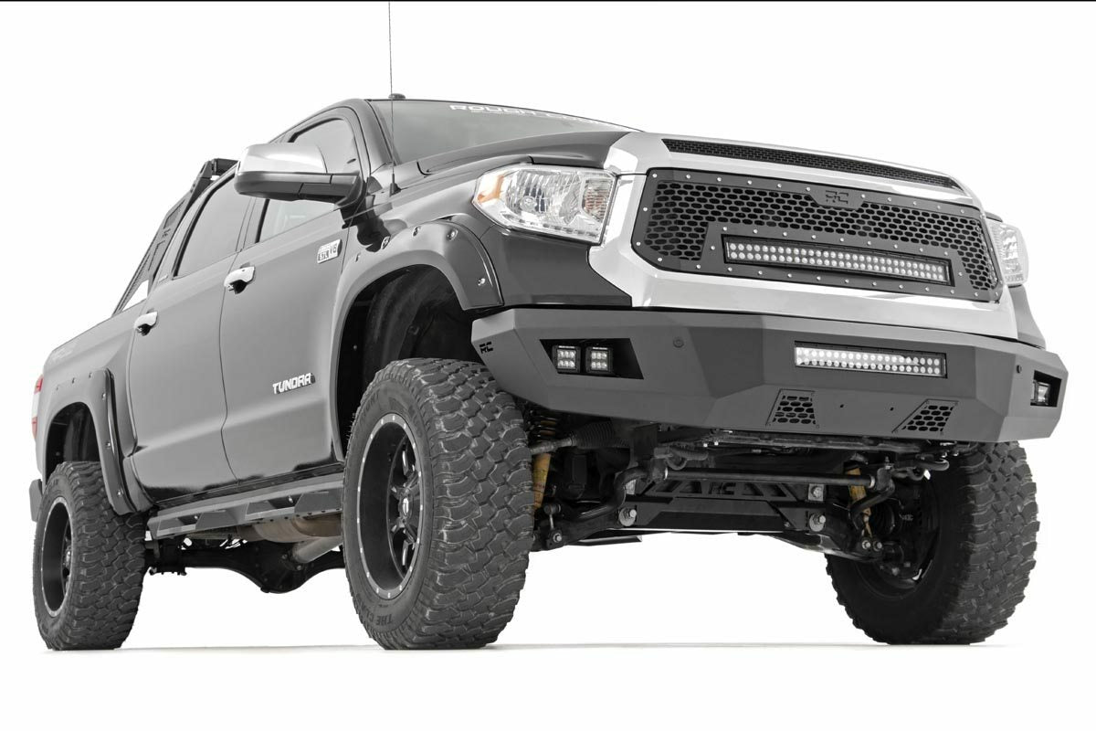 Fits Toyota Tundra (14-17) Mesh Grille; 30" Dual Row LED; Black; White DRL 70225