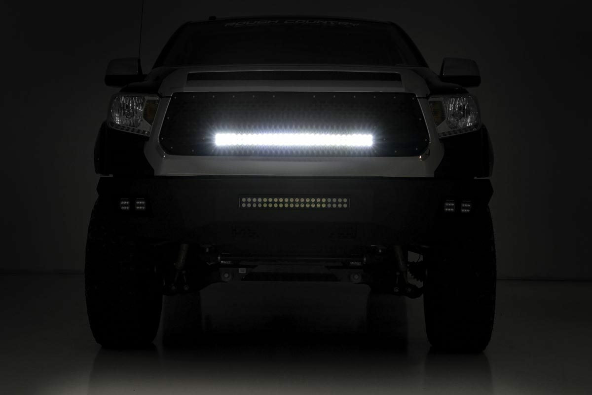 Fits Toyota Tundra (14-17) Mesh Grille; 30" Dual Row LED; Black; White DRL 70225