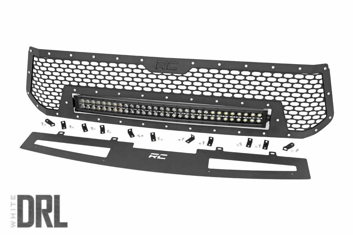 Fits Toyota Tundra (14-17) Mesh Grille; 30" Dual Row LED; Black; White DRL 70225