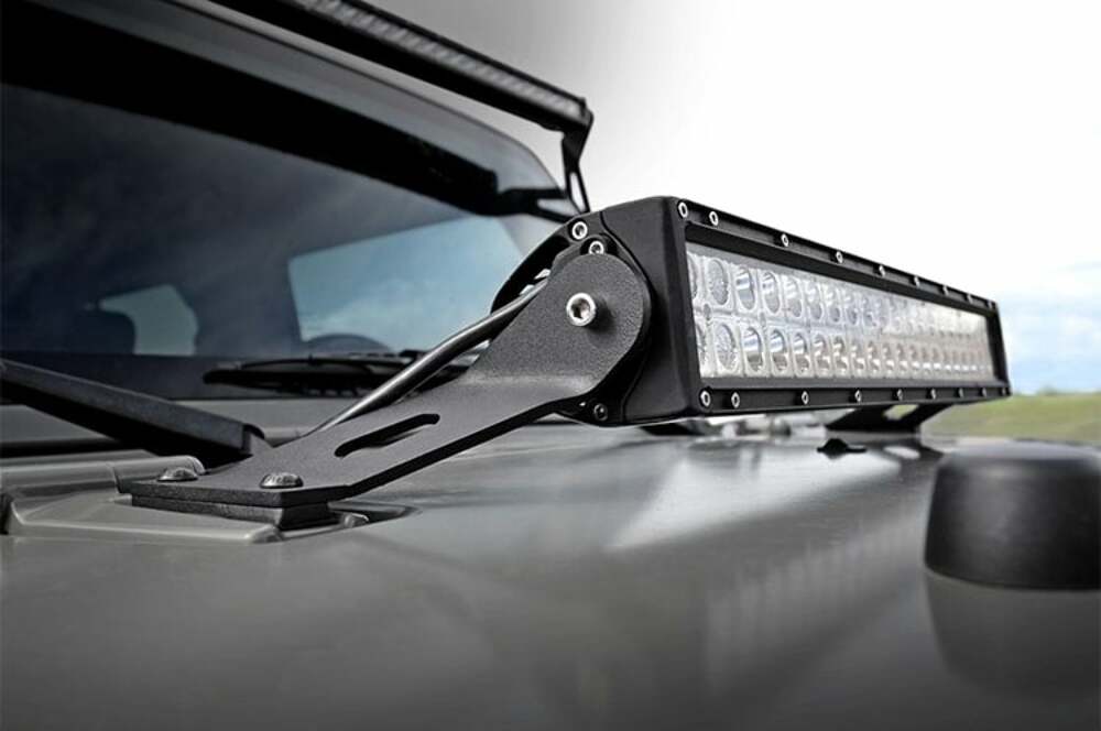 Fits Jeep Wrangler JK (07-18) LED Light Mount; Hood; 20"; 70533