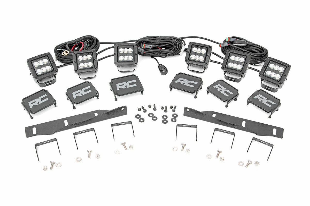Fits Ford Raptor 4WD (17-20) LED Light Kit; Fog Mount; Triple 2" Black; 70700