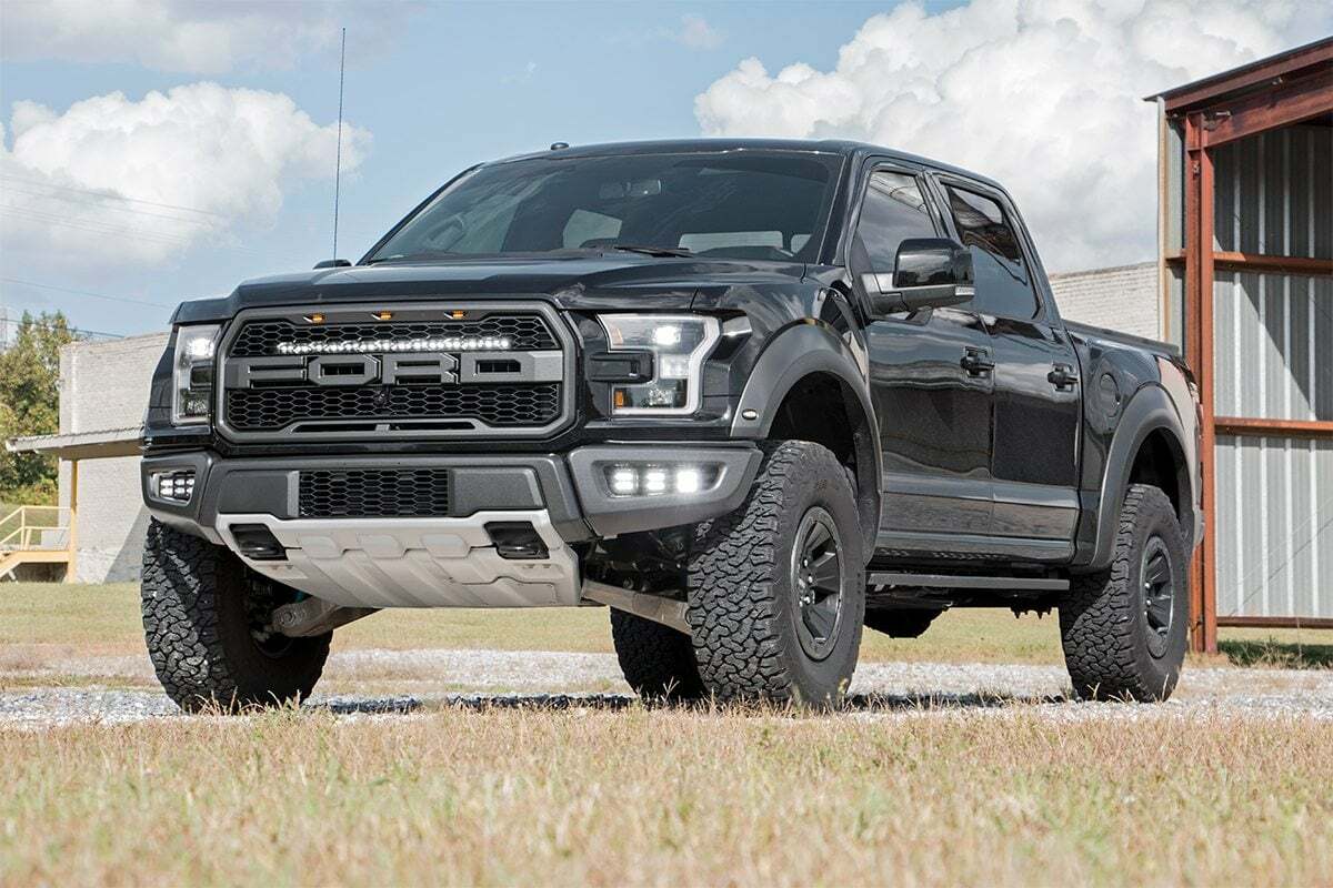 Fits Ford Raptor 4WD (17-20) LED Light Kit; Fog Mount; Triple 2" Black; 70700