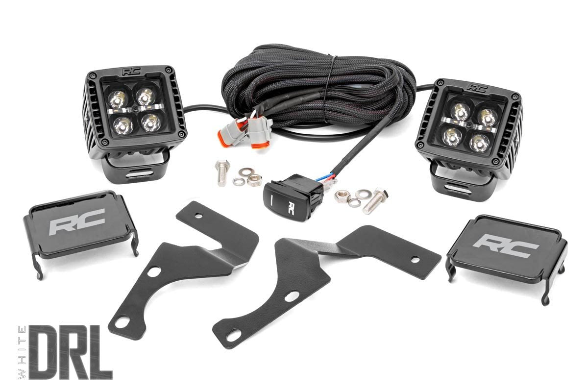 Fits Toyota 4Runner(10-24) LED Light Ditch Mount 2" Black Pair White DRL 70797