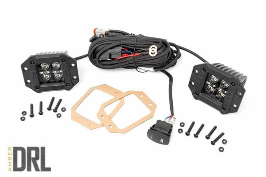 2 Inch Black Series LED Light Pods; Flush Mount; Amber DRL 70803BLKDRLA