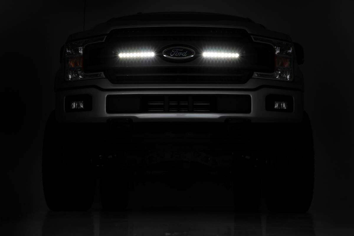 Fits Ford F-150 (18-20) LED Light Kit Grille Mount 10" Black Slimline Pair 70808