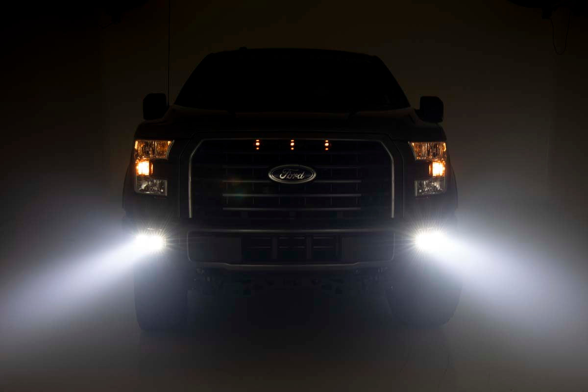 Fits Ford F-150 (15-17) LED Light Kit; Fog Mount; Dual 2" Black Pairs; 0832
