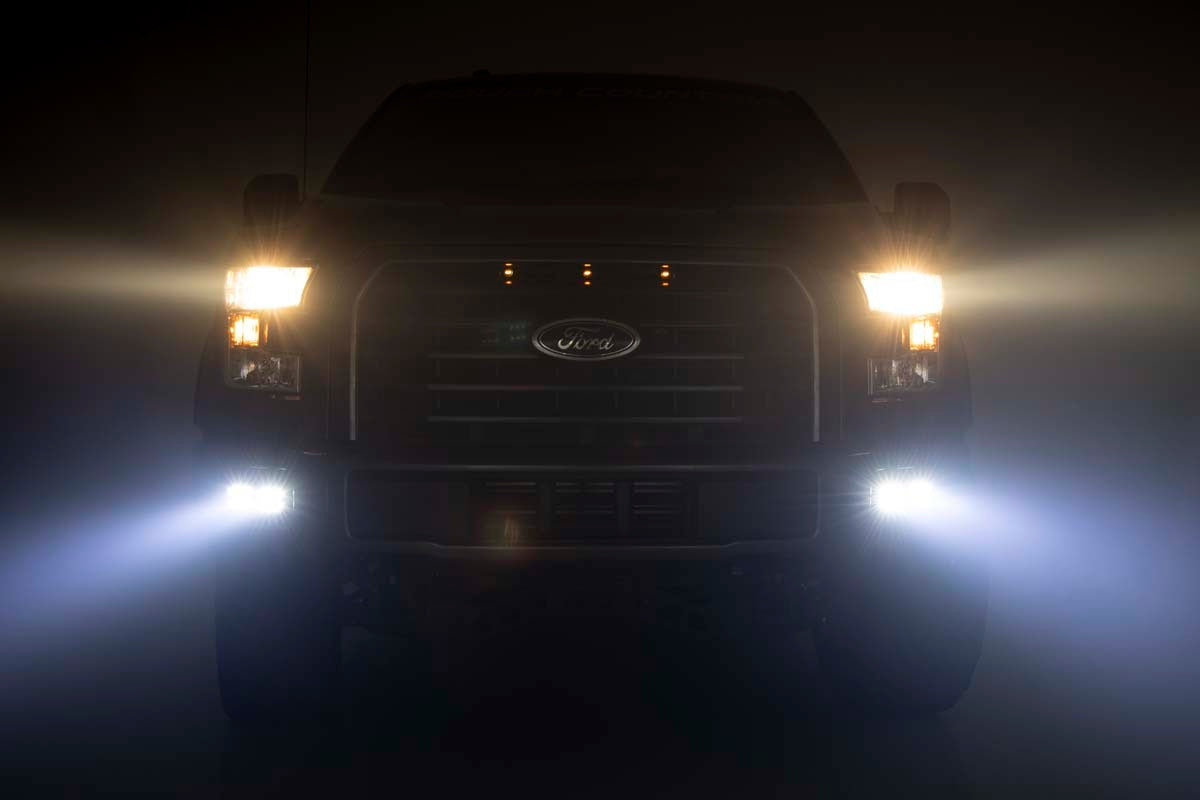 Fits Ford F-150 (15-17) LED Light Kit; Fog Mount; Dual 2" Black Pairs;  70833