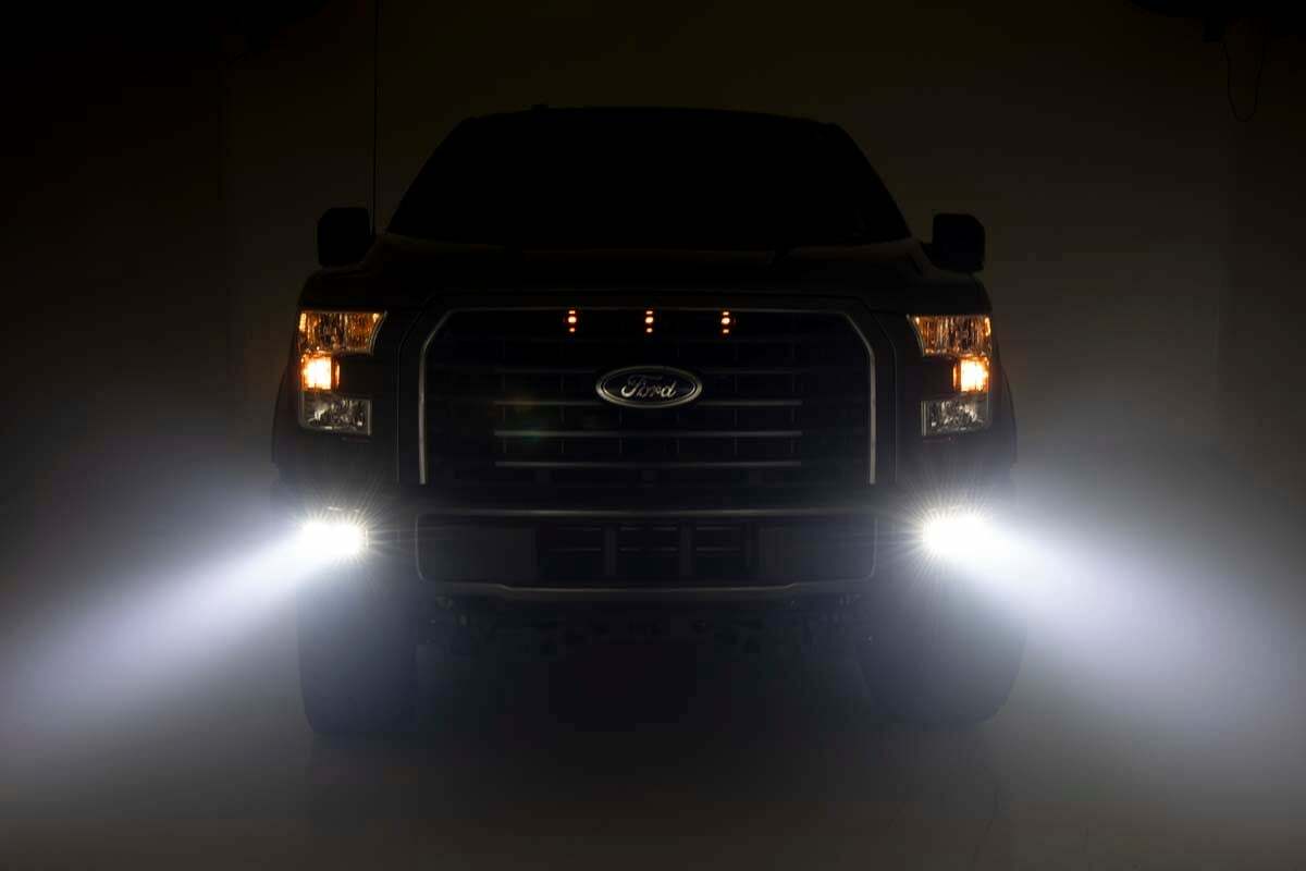 Fits Ford F-150 (15-17) LED Light Kit; Fog Mount; Dual 2" Black Pairs;  70833
