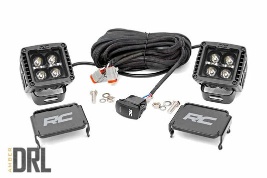 2 Inch Black Series LED Light Pods; Spot; Square; Amber DRL 70903BLKDRLA