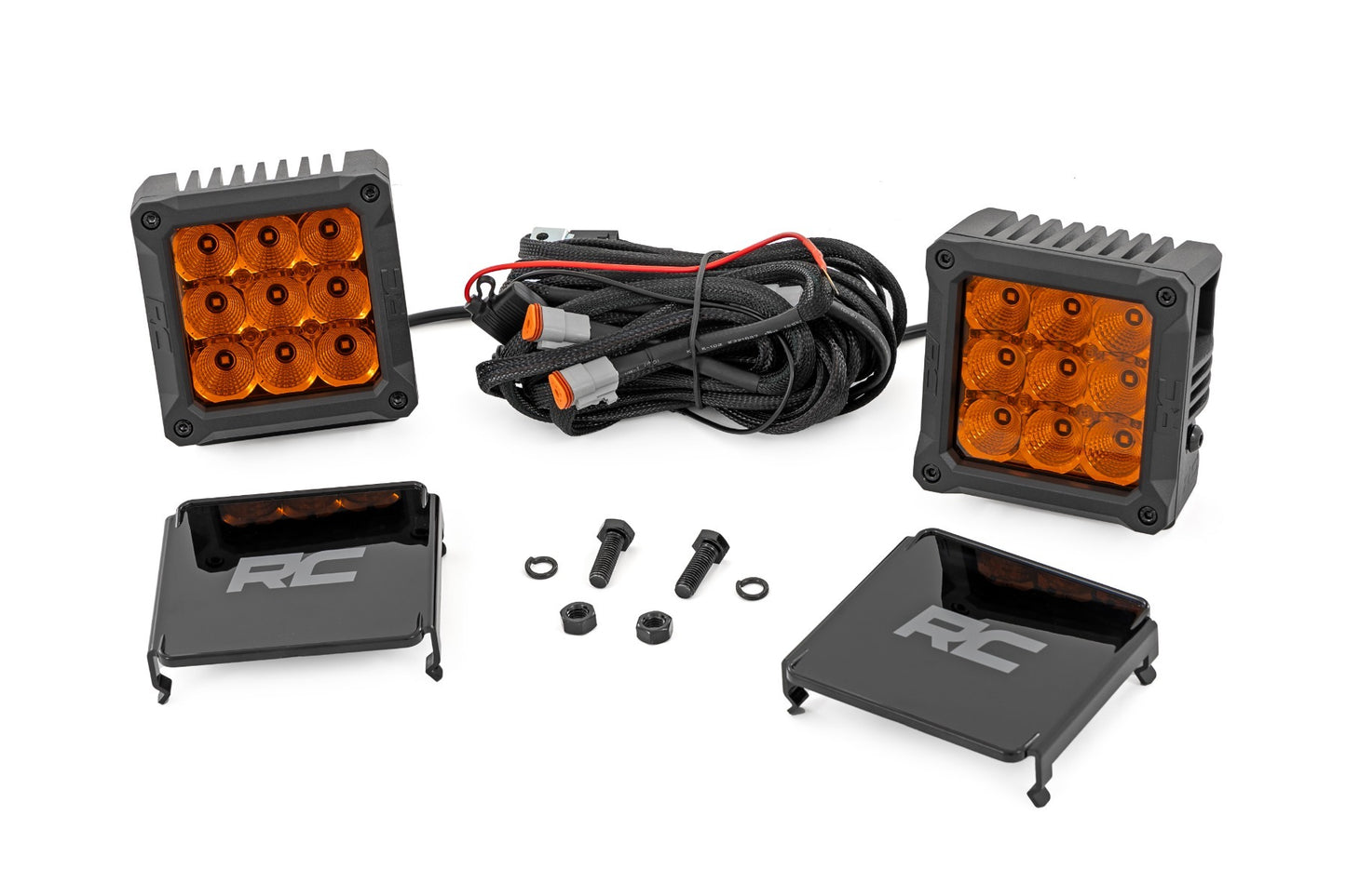 4 Inch LED Amber Light Pods - Square - Amber DRL - Pair
