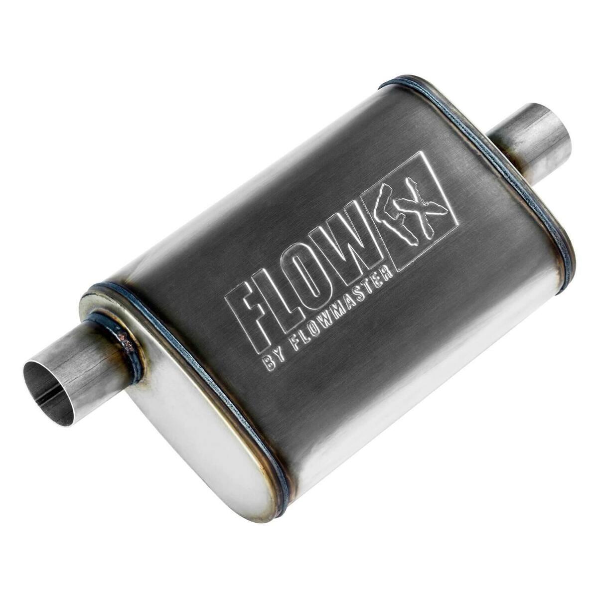Flowmaster FlowFX Muffler 2.25 Offset In/ 2.25 Center Out Moderate Sound Stainless 71225 - Performance Mufflers Car Part People