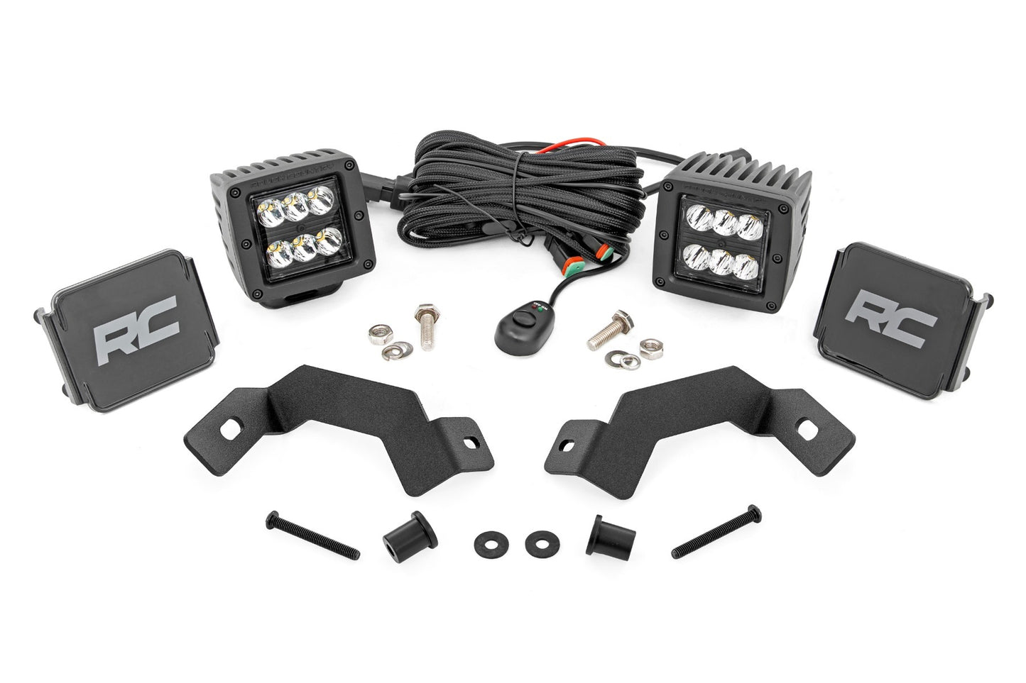 Rough Country LED Light Kit - Ditch Mount - 2" Black Pair - Spot - Toyota Land Cruiser (24-25) - 72112