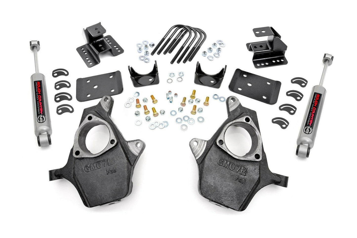 Fits Chevy/GMC 1500 (99-06 & Classic) Lowering Kit; 2 Inch FR; 4 Inch RR; 722.2