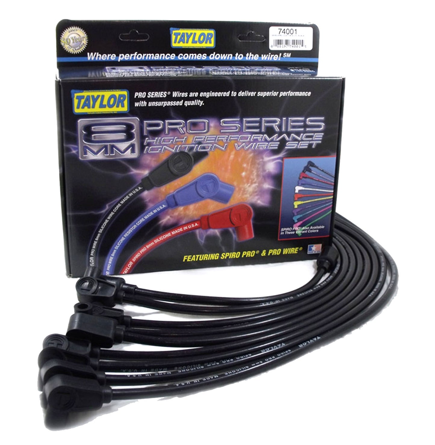 Spark Plug Wire Set Universal 8mm Silicone Spiro Pro 350 ohm/ft Black 74092