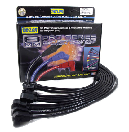 Spark Plug Wire Set Universal 8mm Silicone Spiro Pro 350 ohm/ft Black 74092