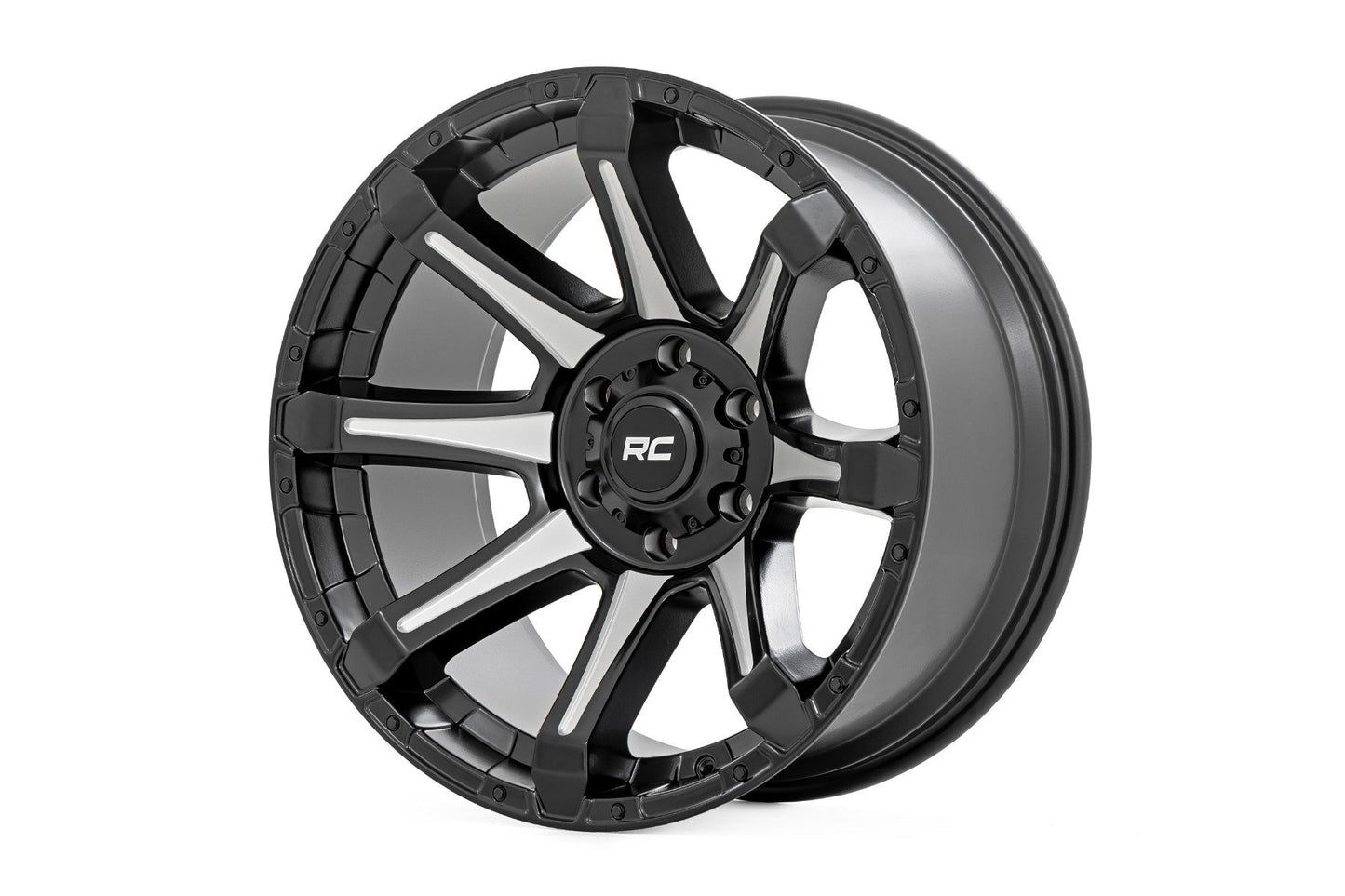 Rough Country 81 Series Wheel - One-Piece - Semi Gloss Black w/machined spokes - 20x9 - 8x180 - 0mm - 81200906M