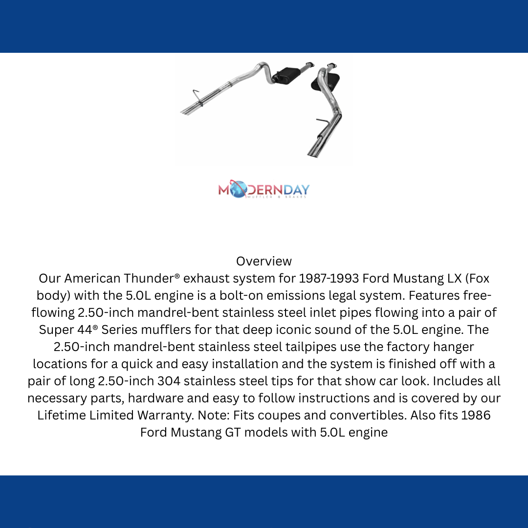 1986-1993 Ford Mustang Cat-back Exhaust System Flowmaster American Thunder 81721