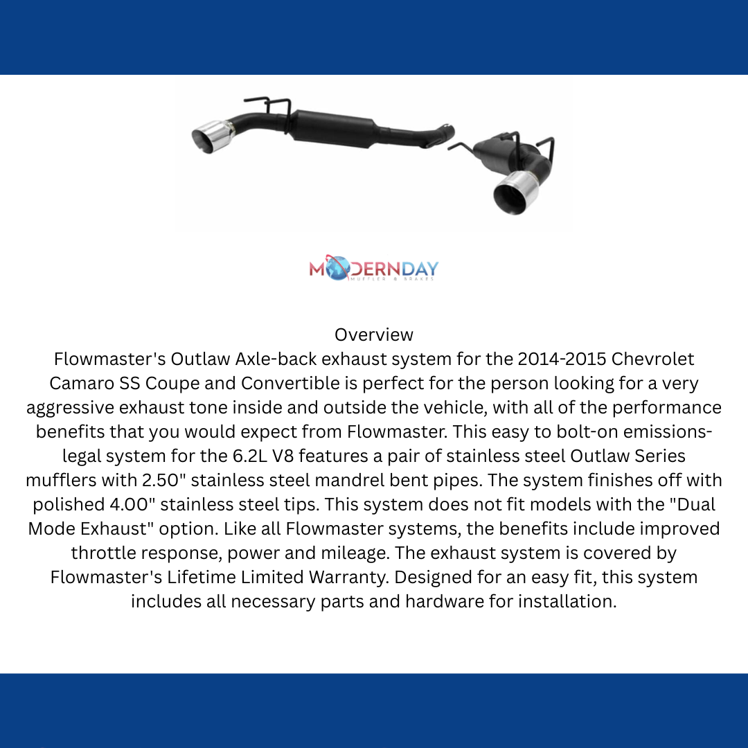 2014-2015 Chevrolet Camaro Axle-back Exhaust System Flowmaster Outlaw 817686