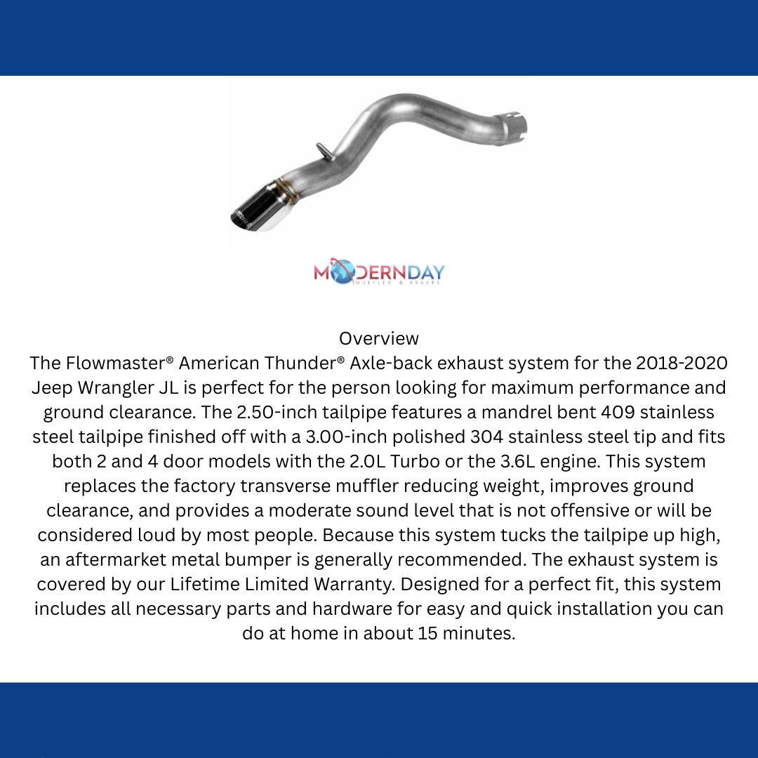 2018-2020 Jeep Wrangler JL Axle-back Exhaust System Flowmaster American Thunder