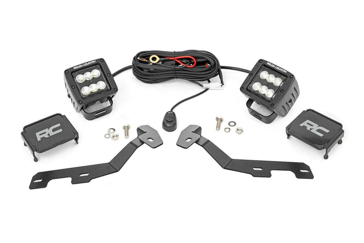 Fits Ram 1500 2&4WD (19-25) LED Light Kit; Ditch Mount; 2" Black Pair;  82291