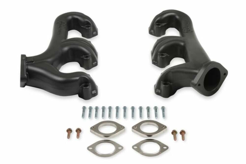 Fits Small Block Chevy, Raised D-Port, 2.5", Black, Exhaust Manifold 8527-3HKR
