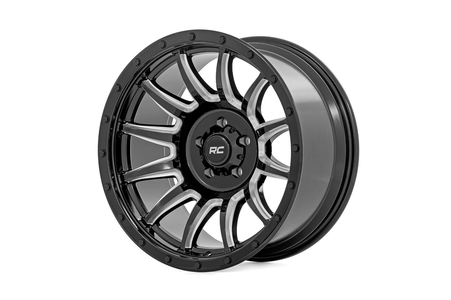 Rough Country Rough Country 90 Series Wheel - One-Piece - Gloss Black w/machined spokes - 20x9 - 6x5.5 - -12mm - 90201212M