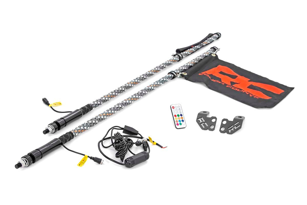 Fits Polaris RZR Whip Mount; Cage; 4' Multl-Color LED Whip Pair; 93052