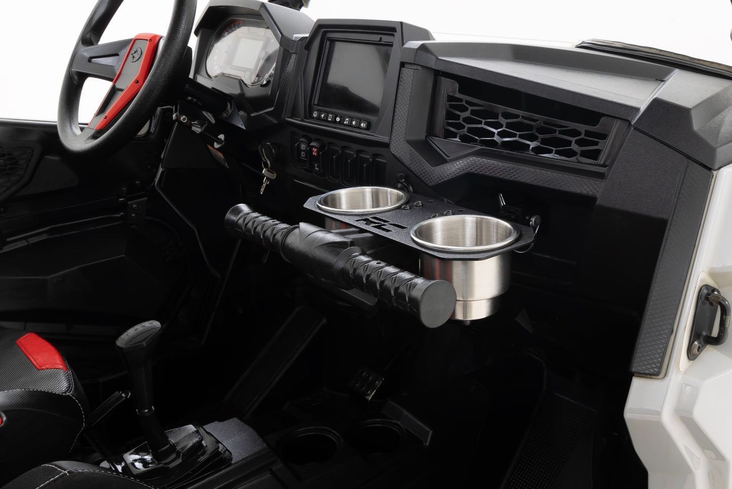 Fits Polaris RZR Passenger Grip Handle Dual Cup Holder; 93058