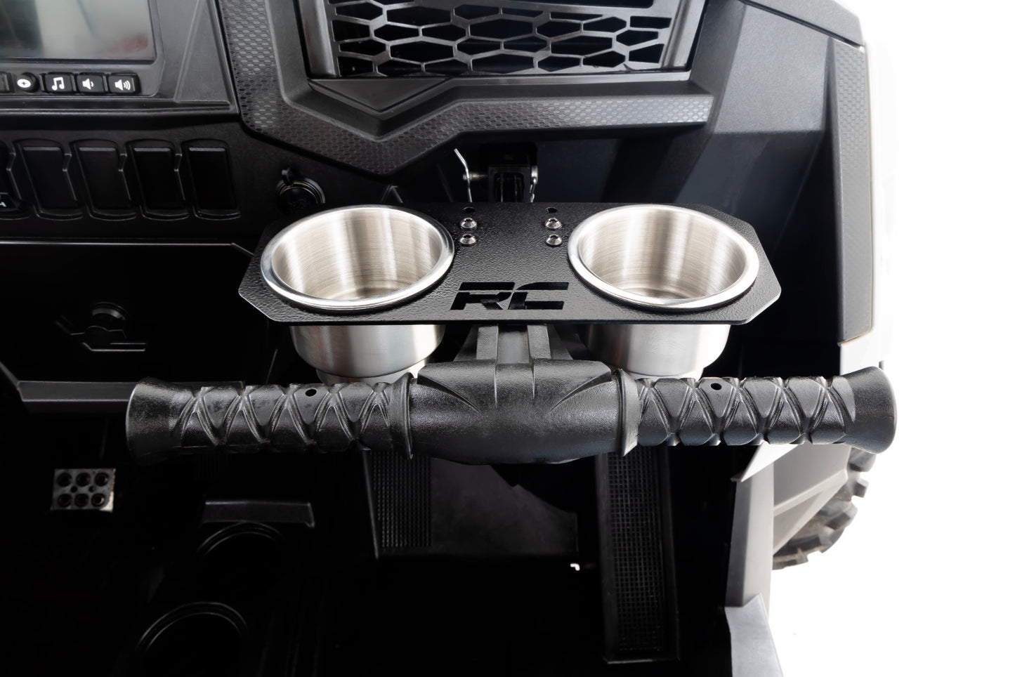 Fits Polaris RZR Passenger Grip Handle Dual Cup Holder; 93058