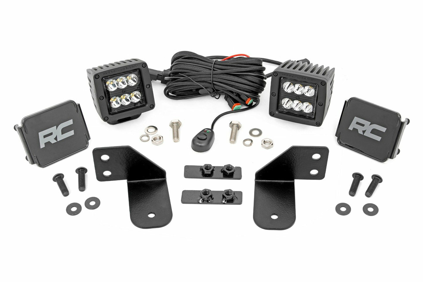 Fits Polaris Ranger 1000 LED Light RR Cage Mount 2" Black Spot Pair 93143