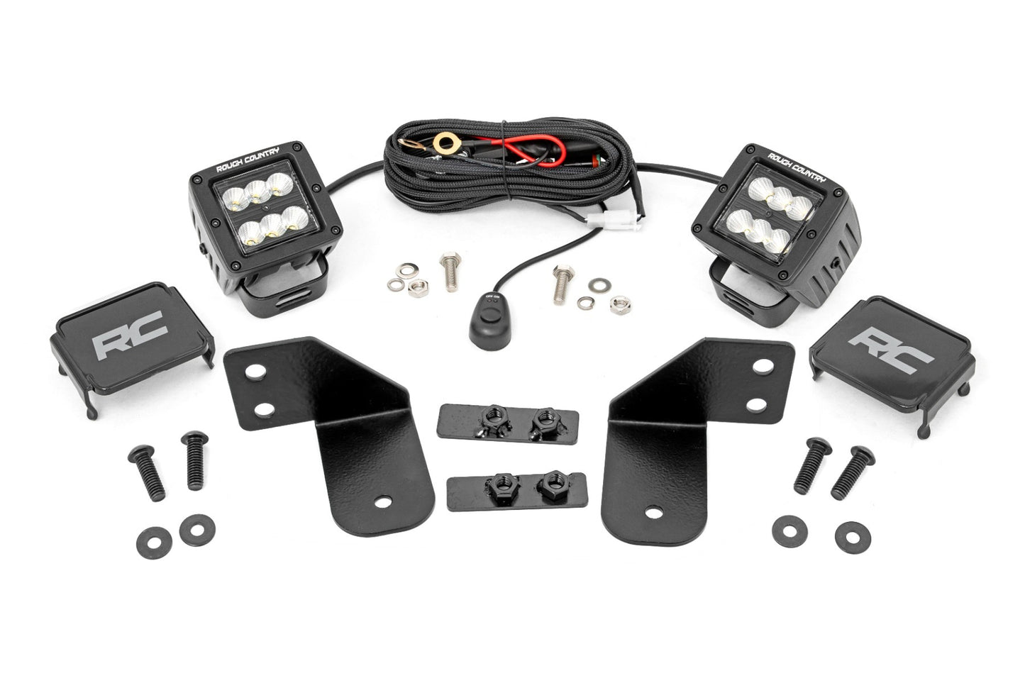 Fits Polaris Ranger 1000 LED Light RR Cage Mount 2" Black Flood Pair 93145