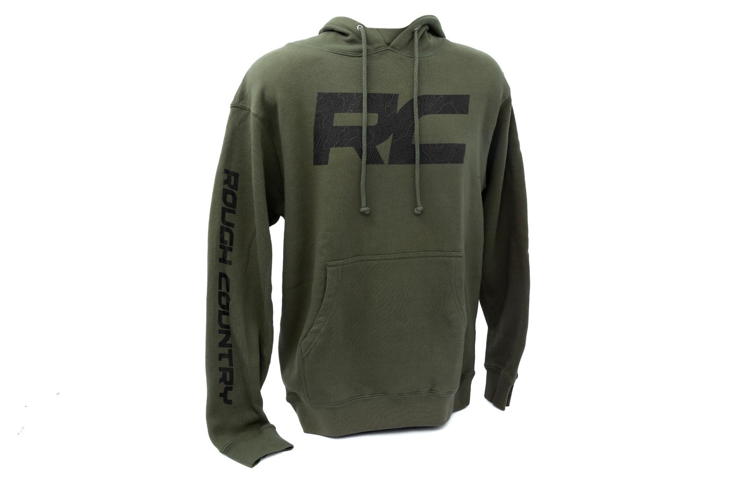 Rough Country Hoodie - RC Topographical Sleeve - Army Green - SM - 94096SM