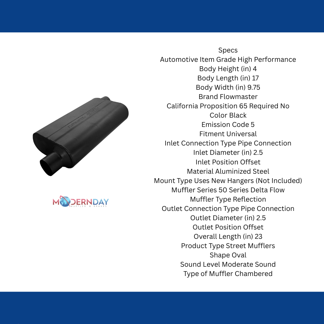 Flowmaster 942553 - 50 Series Delta Flow Chambered Muffler - 2.50 Offset In / 2.50 Offset Out - Moderate Sound